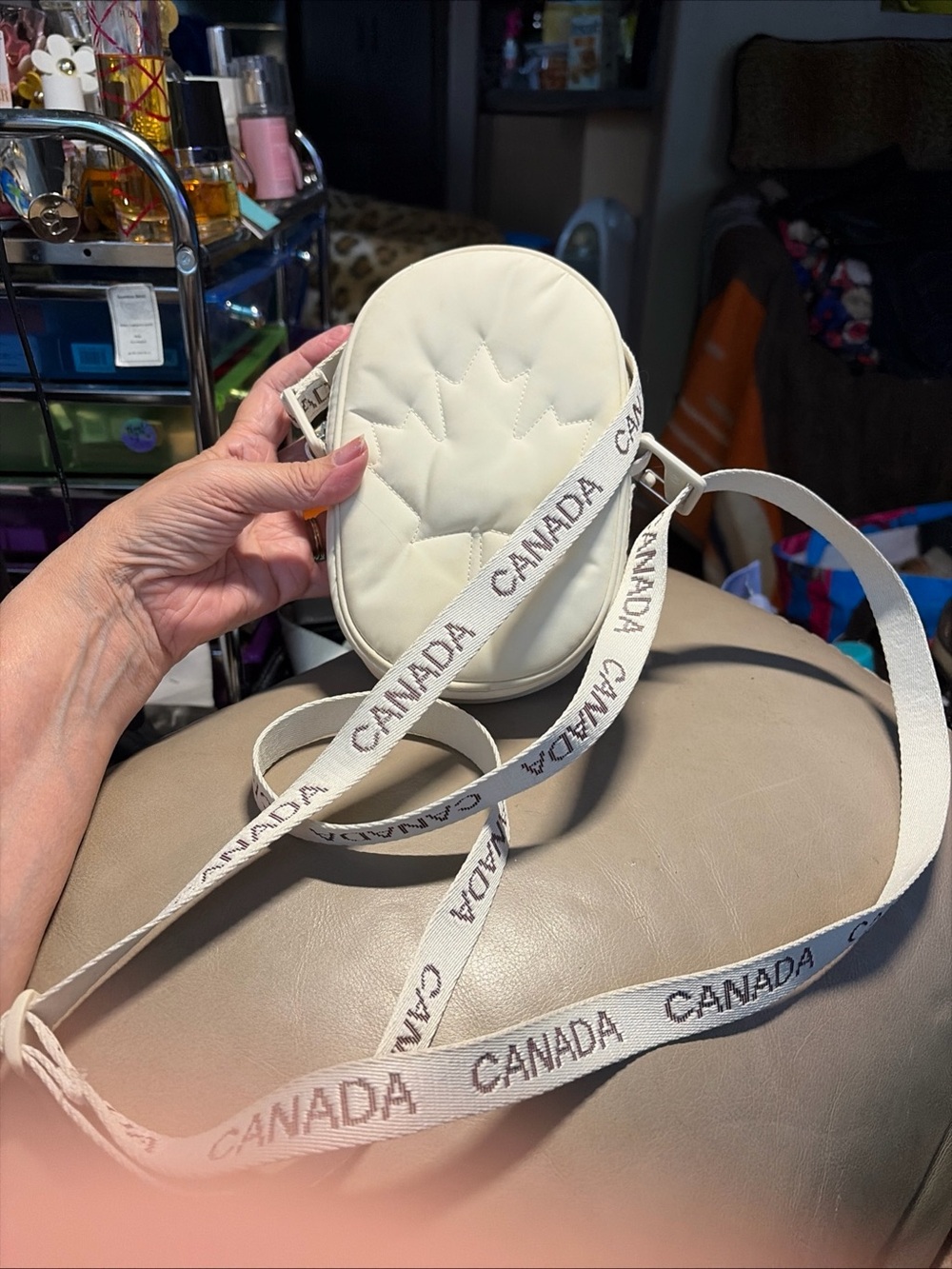 Lululemon Team Canada White Quilted Crossbody Bag with Branded Strap